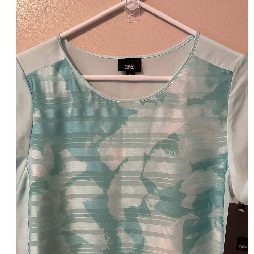 Mossimo Supply Co Cool Mint Floral Striped Blouse W Size S NWT Fairy Boho Tropic - Picture 2 of 9